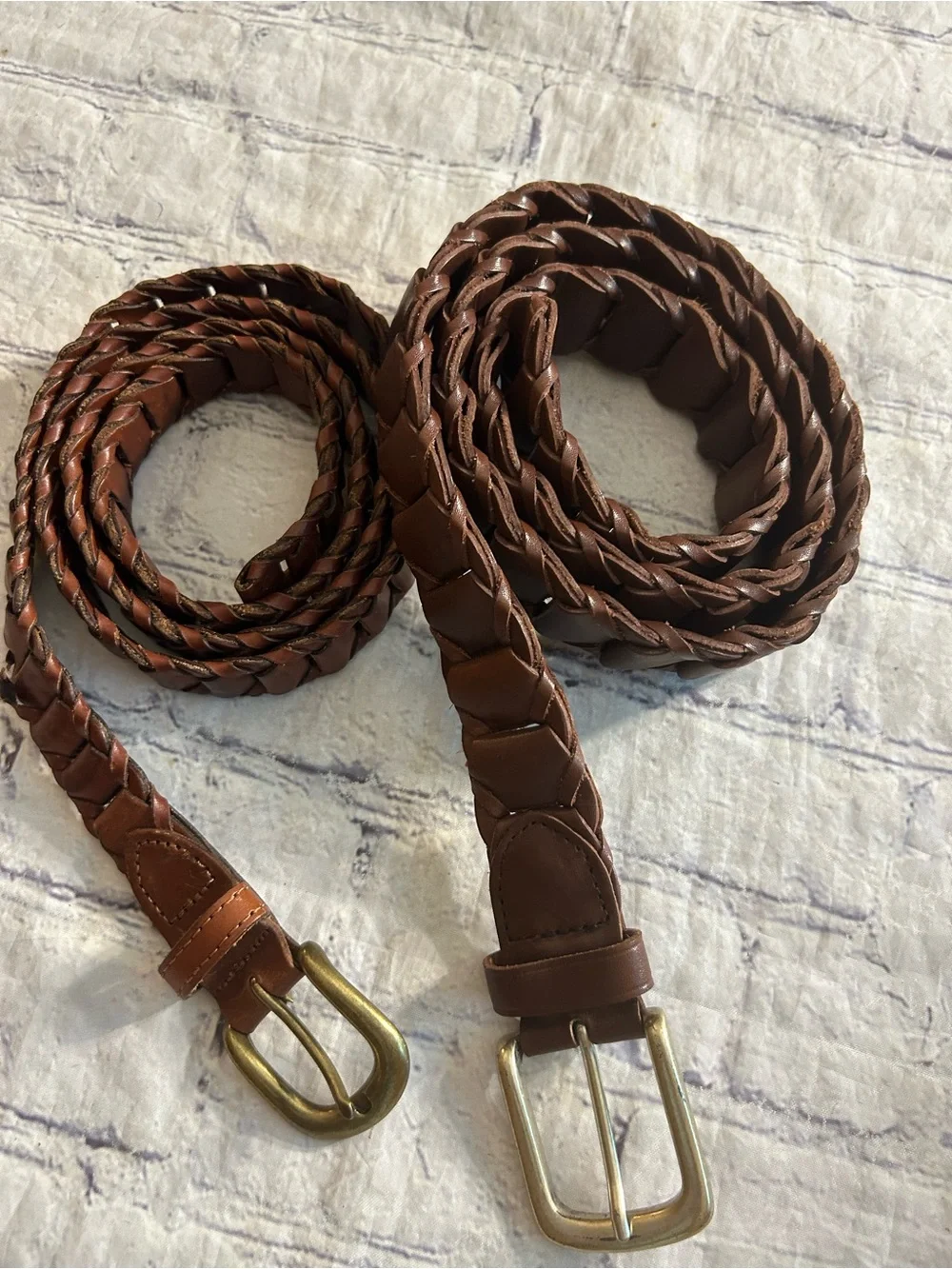 FULL GRAIN COWHIDE LEATHER WOVEN BRAIDED SIZE 34 & THIN BROWN LEATHER WOVEN 44